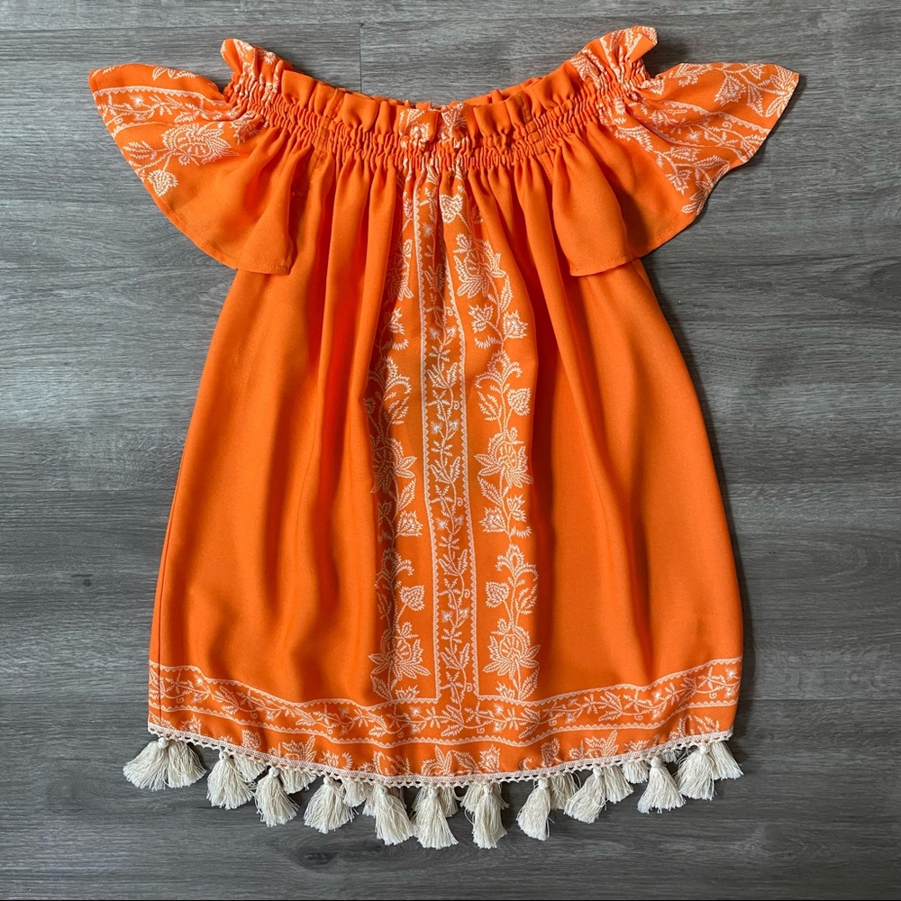 Show Me Your MuMu Orange Off-Shoulder Tassel Tunic Top